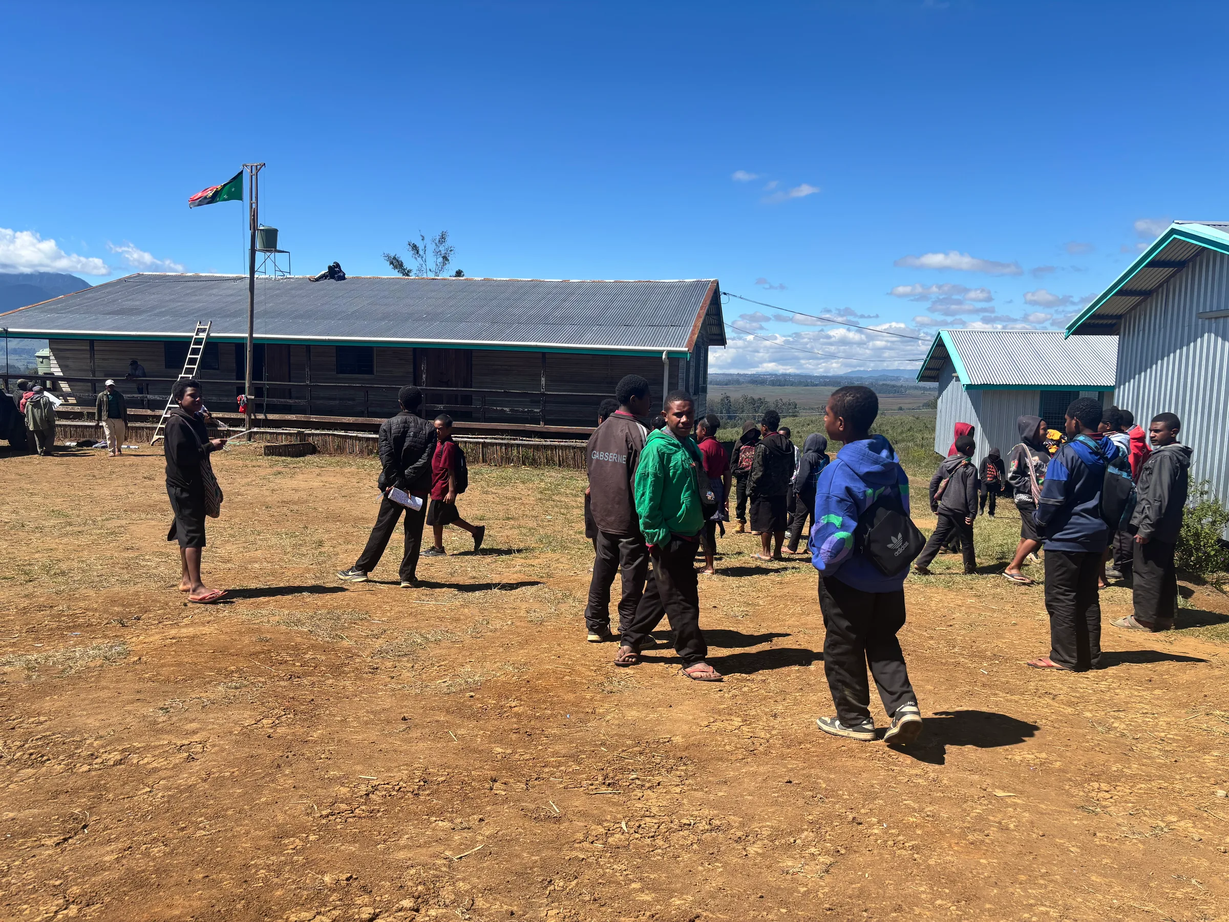 Students and community at Iombi during the Starlink installation